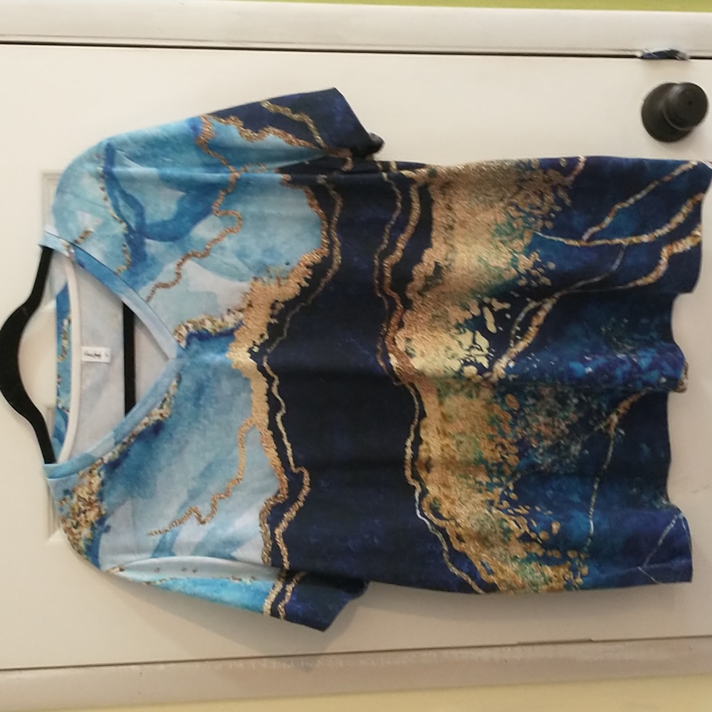Pixie Lady marbled Tshirt in blues and gold
